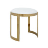 Niyo 19 Inch Accent Stool Ottoman Round Cushioned White Faux Leather Gold By Casagear Home BM314978