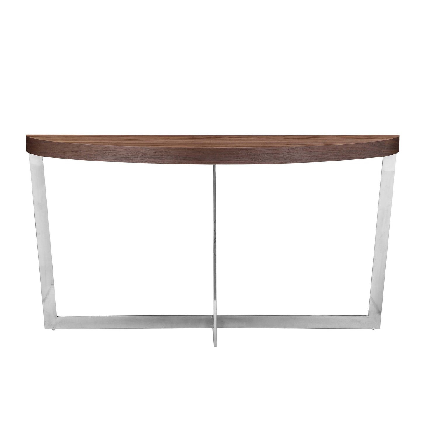 Tini 55 Inch Console Table, Oval Top, Chrome Frame, Walnut Brown Finish By Casagear Home