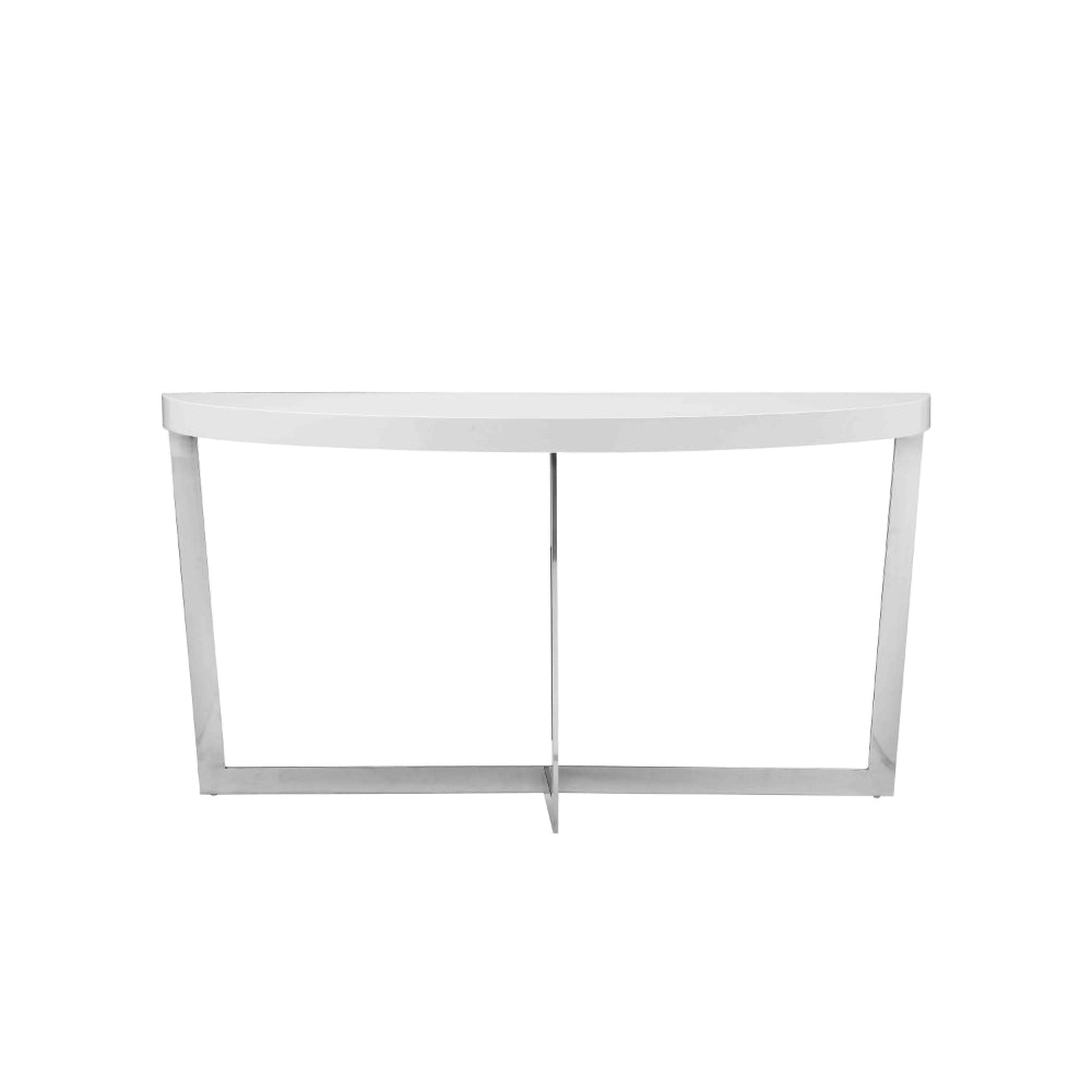 Tini 55 Inch Console Table Oval Top Chrome Frame Sleek White Finish By Casagear Home BM314981