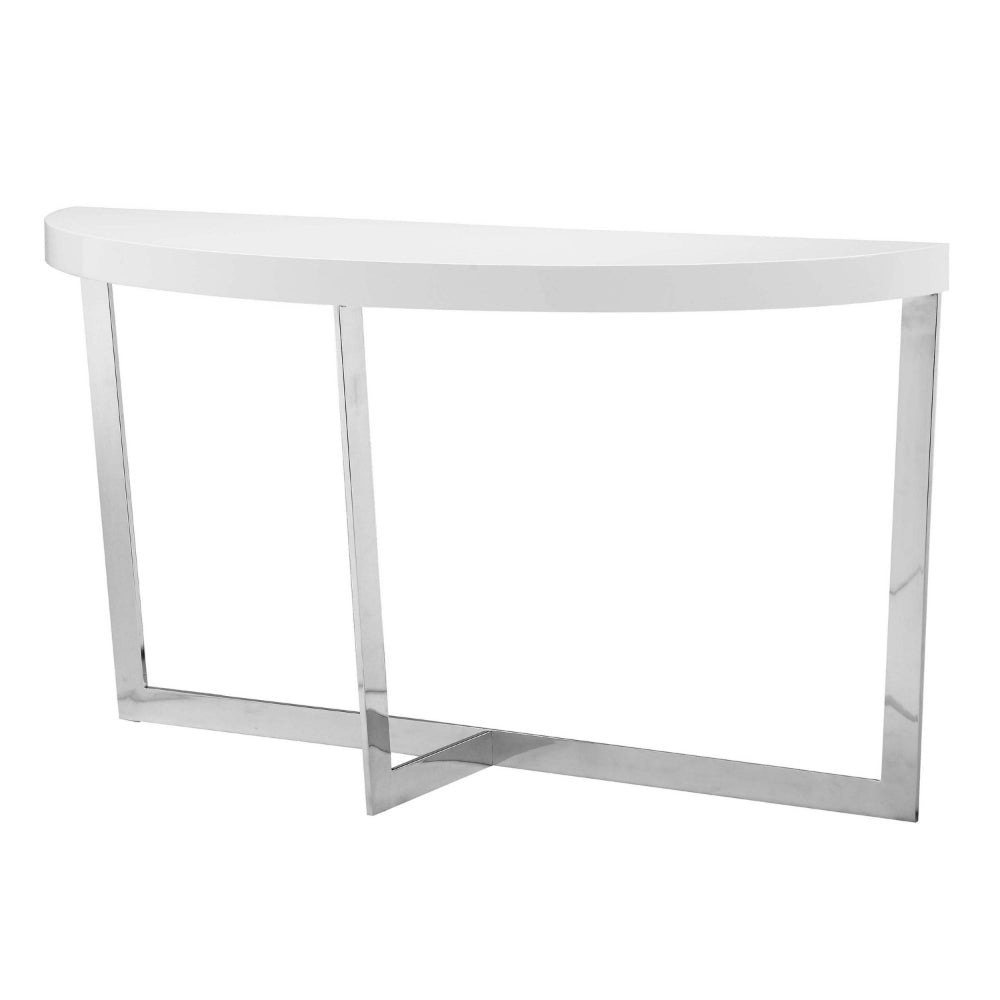 Tini 55 Inch Console Table Oval Top Chrome Frame Sleek White Finish By Casagear Home BM314981