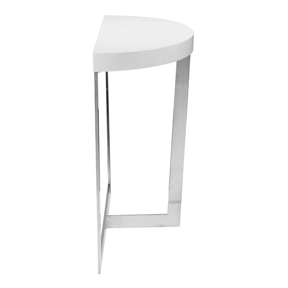 Tini 55 Inch Console Table Oval Top Chrome Frame Sleek White Finish By Casagear Home BM314981