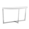 Tini 55 Inch Console Table, Oval Top, Chrome Frame, Sleek White Finish By Casagear Home