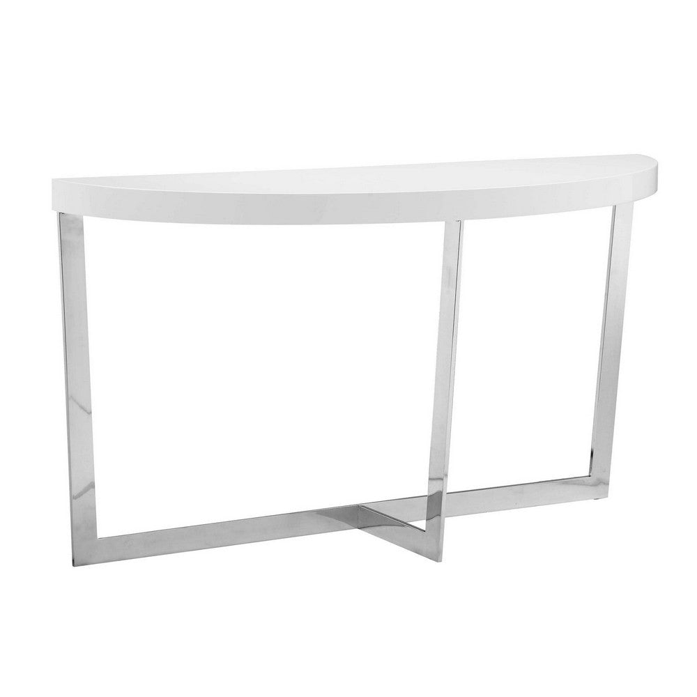 Tini 55 Inch Console Table Oval Top Chrome Frame Sleek White Finish By Casagear Home BM314981