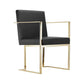 Boly 24 Inch Dining Armchair Plush Black Faux Leather Gold Cantilever By Casagear Home BM314984