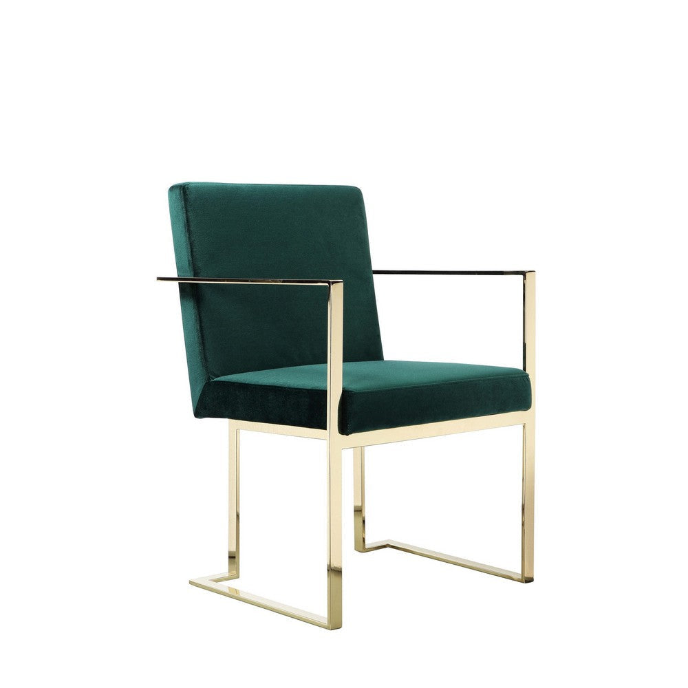 Boly 24 Inch Dining Armchair Cushioned Green Velvet Seat Gold Cantilever By Casagear Home BM314988