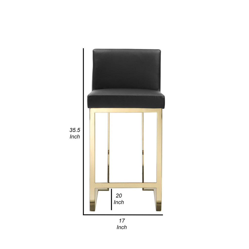 Boly 26 Inch Counter Height Chair Black Faux Leather Seat Gold Cantilever By Casagear Home BM314989