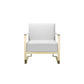 Boly 31 Inch Lounge Chair, White Faux Leather Seat and Gold Sled Legs By Casagear Home