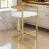 Suki 30 Inch Barstool Chair, White Faux Leather Seat, Gold Cantilever Base By Casagear Home