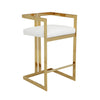 Suki 30 Inch Barstool Chair White Faux Leather Seat Gold Cantilever Base By Casagear Home BM314994