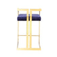 Suki 26 Inch Counter Height Chair, Navy Blue Velvet, Gold Cantilever Base By Casagear Home