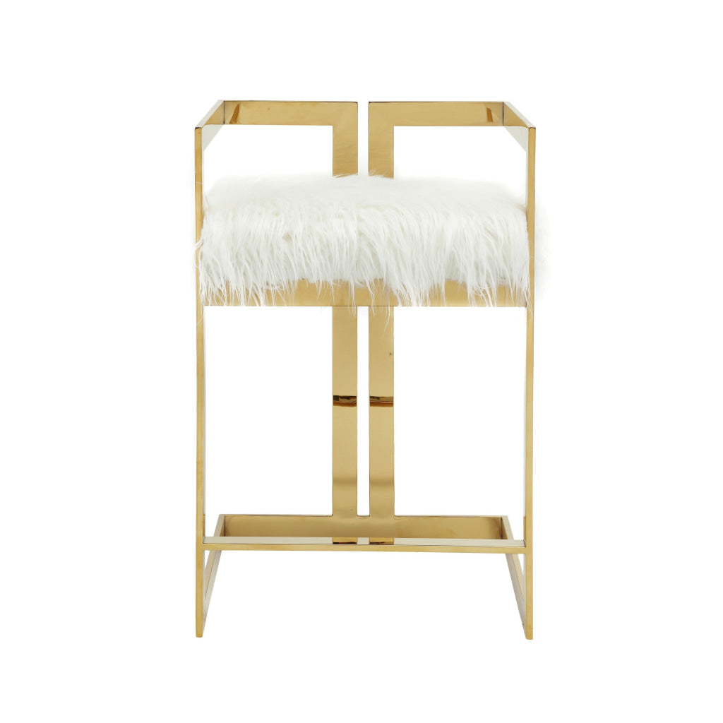 Suki 26 Inch Counter Height Chair White Faux Fur Gold Cantilever Base By Casagear Home BM314997