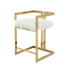 Suki 26 Inch Counter Height Chair White Faux Fur Gold Cantilever Base By Casagear Home BM314997