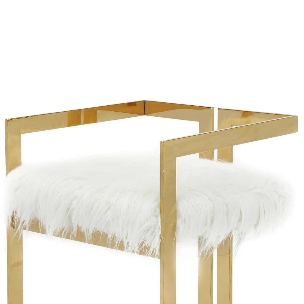 Suki 26 Inch Counter Height Chair White Faux Fur Gold Cantilever Base By Casagear Home BM314997