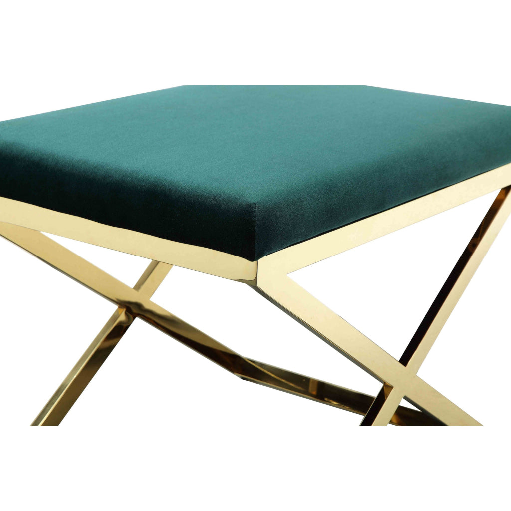 Sovi 24 Inch Accent Stool Ottoman Bench Plush Green Velvet Gold X Base By Casagear Home BM315000