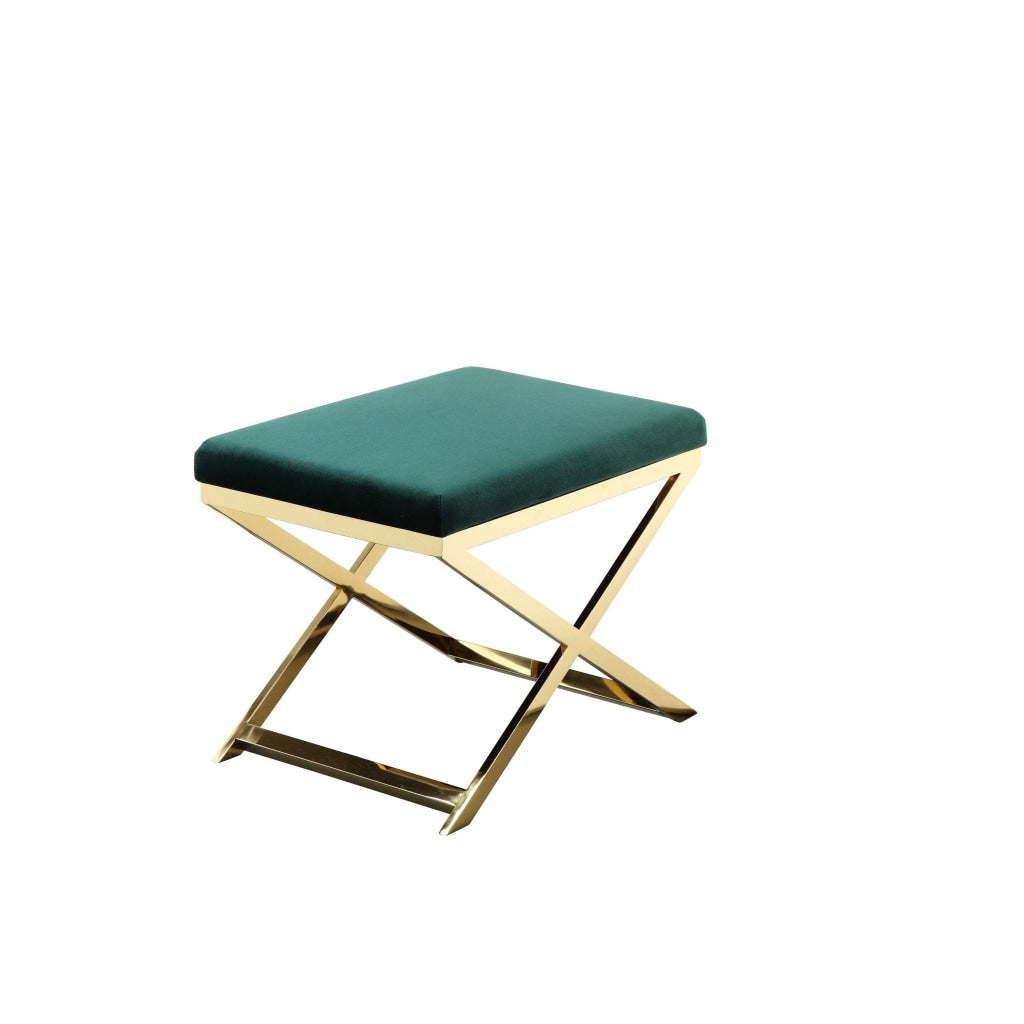 Sovi 24 Inch Accent Stool Ottoman Bench Plush Green Velvet Gold X Base By Casagear Home BM315000