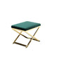 Sovi 24 Inch Accent Stool Ottoman Bench, Plush Green Velvet, Gold X Base By Casagear Home