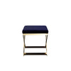 Sovi 24 Inch Accent Stool Ottoman Bench, Cushioned Blue Velvet, Gold X Base By Casagear Home