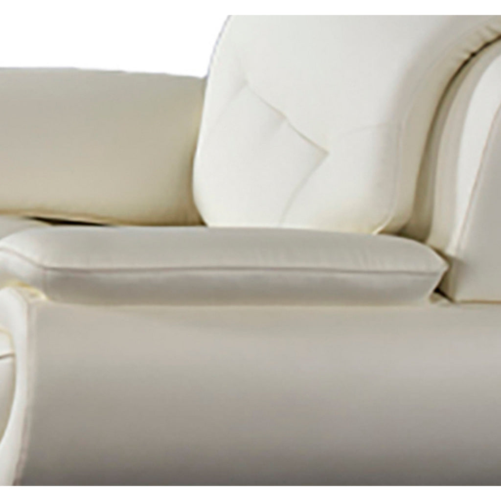 Olaf 50 Inch Sofa Chair Tufted Ivory Faux Leather Chrome Metal Wood By Casagear Home BM315002