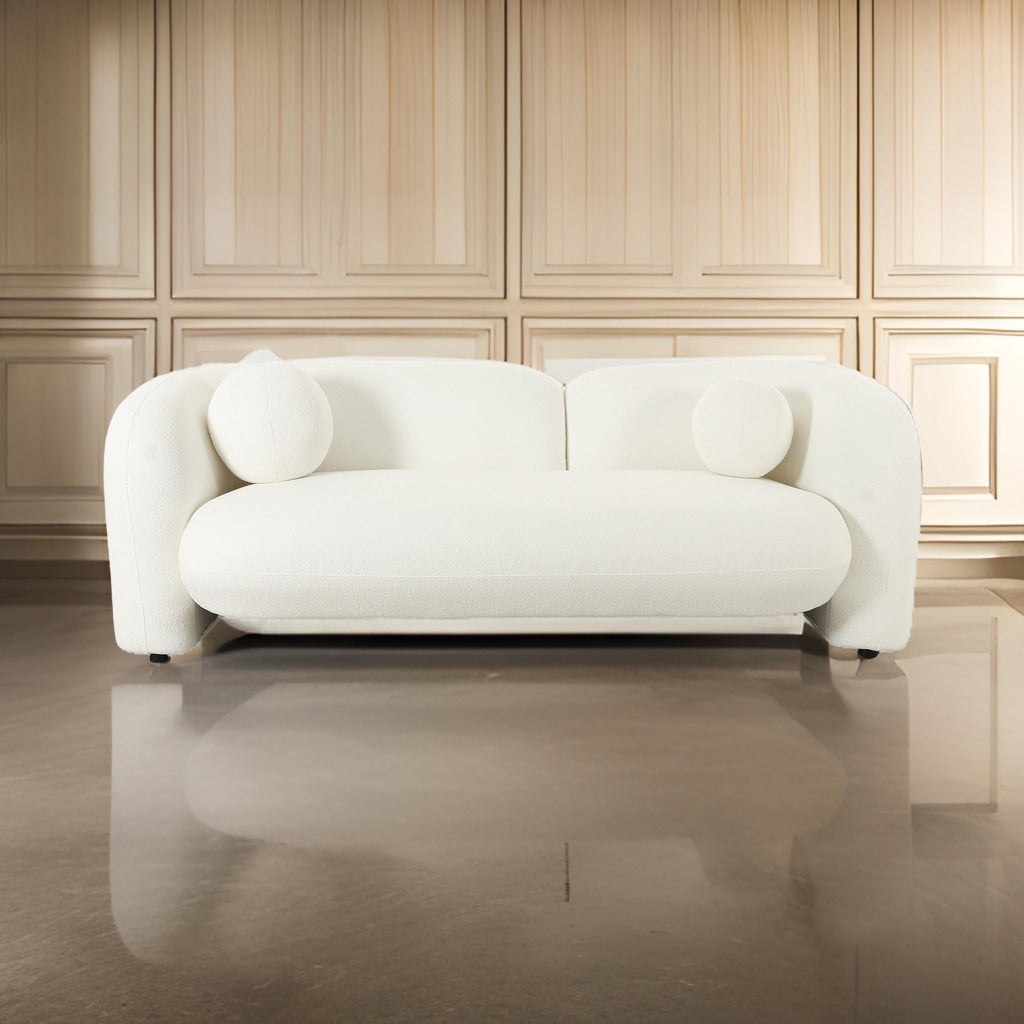 Diana 80 Inch Loveseat Thick Padded Wide Seat Off White Fabric Wood By Casagear Home BM315007