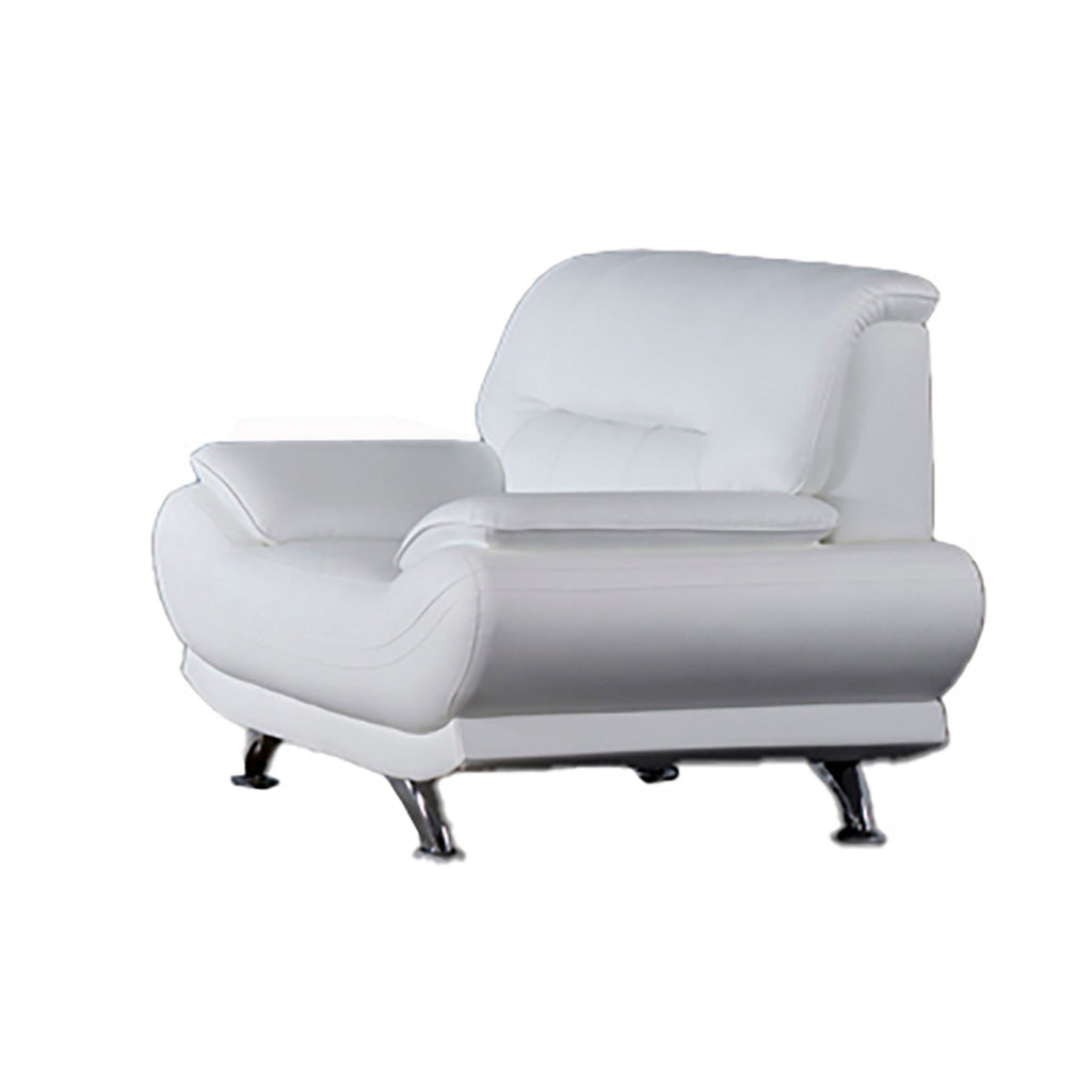 Siaa 47 Inch Sofa Chair White Faux Leather Upholstery Chrome Metal Wood By Casagear Home BM315008