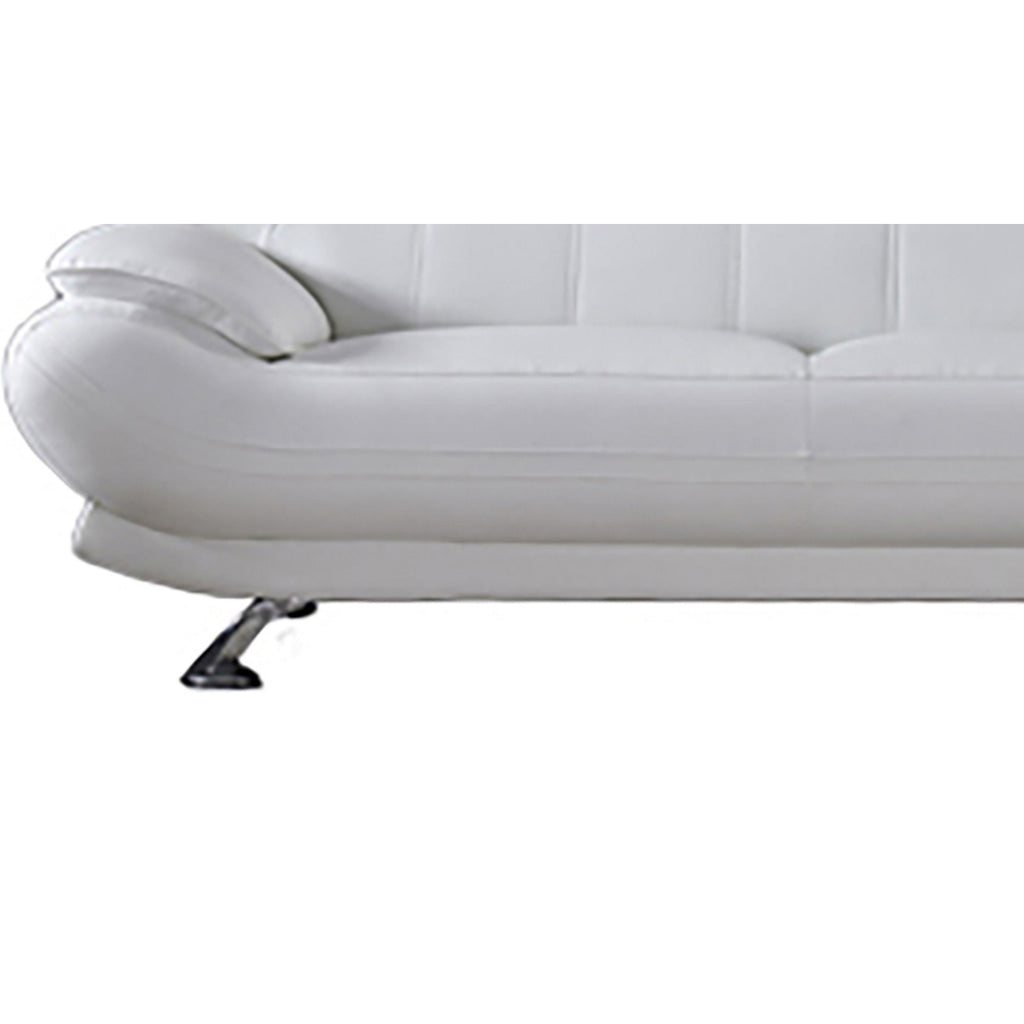 Siaa 82 Inch Sofa White Faux Leather Upholstery Chrome Metal Wood By Casagear Home BM315010