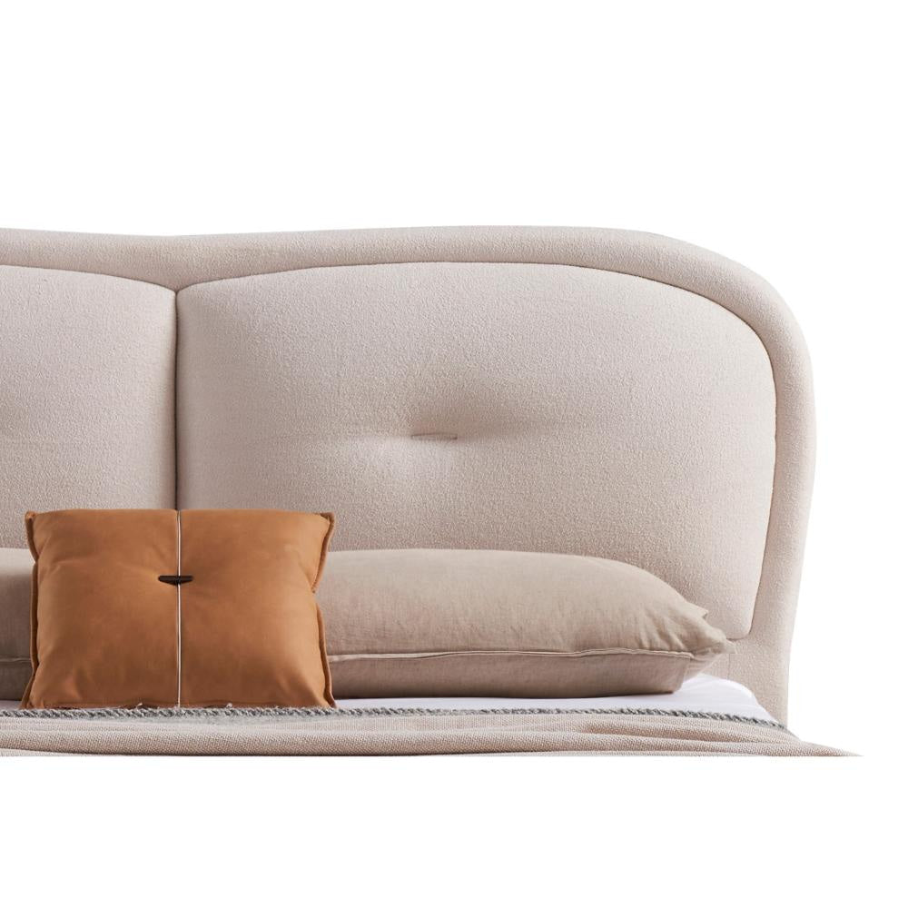 Kia California King Bed Low Profile Ivory Upholstered Pillow Headboard By Casagear Home