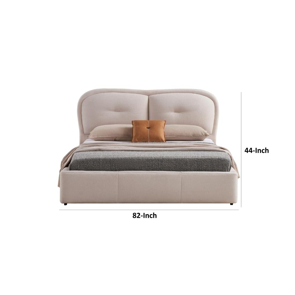 Kia California King Bed Low Profile Ivory Upholstered Pillow Headboard By Casagear Home