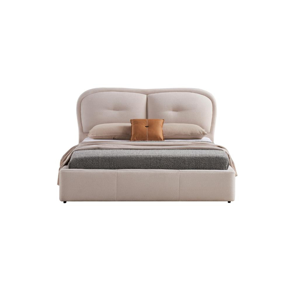 Kia California King Bed Low Profile Ivory Upholstered Pillow Headboard By Casagear Home