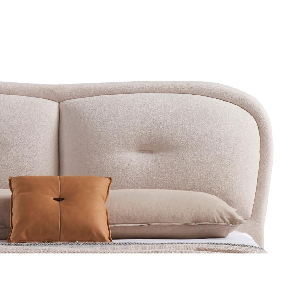 Kia King Size Bed Low Profile Ivory Upholstered Pillow Headboard Wood By Casagear Home