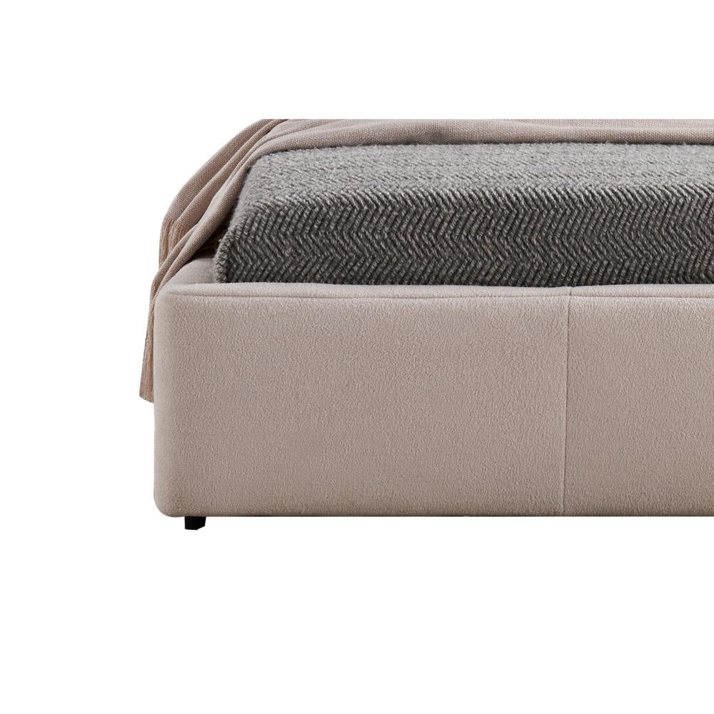 Kia King Size Bed Low Profile Ivory Upholstered Pillow Headboard Wood By Casagear Home