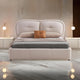 Kia King Size Bed, Low Profile Ivory Upholstered Pillow Headboard, Wood By Casagear Home