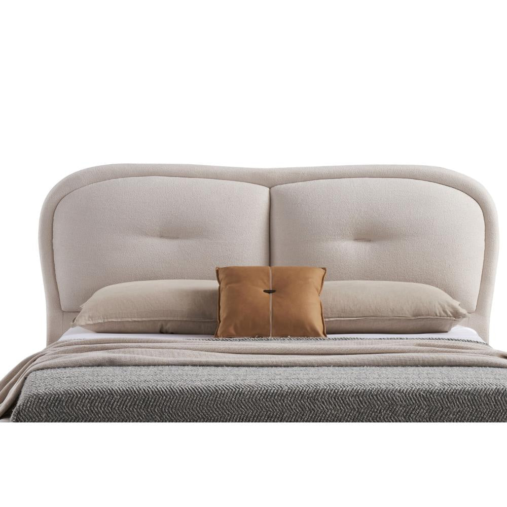 Kia Queen Size Bed Low Profile Ivory Upholstered Pillow Headboard Wood By Casagear Home