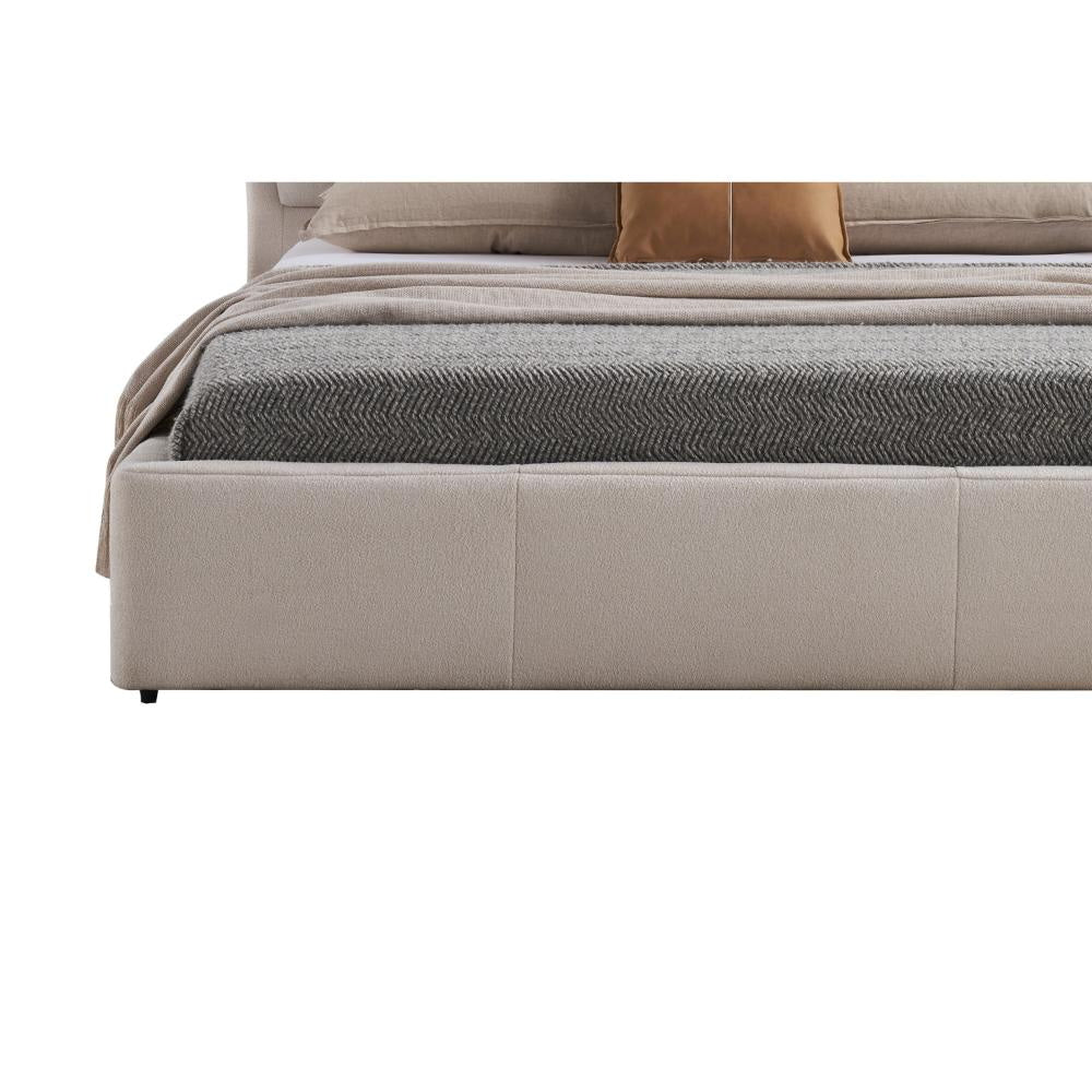 Kia Queen Size Bed Low Profile Ivory Upholstered Pillow Headboard Wood By Casagear Home
