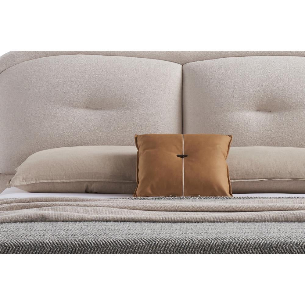 Kia Queen Size Bed Low Profile Ivory Upholstered Pillow Headboard Wood By Casagear Home