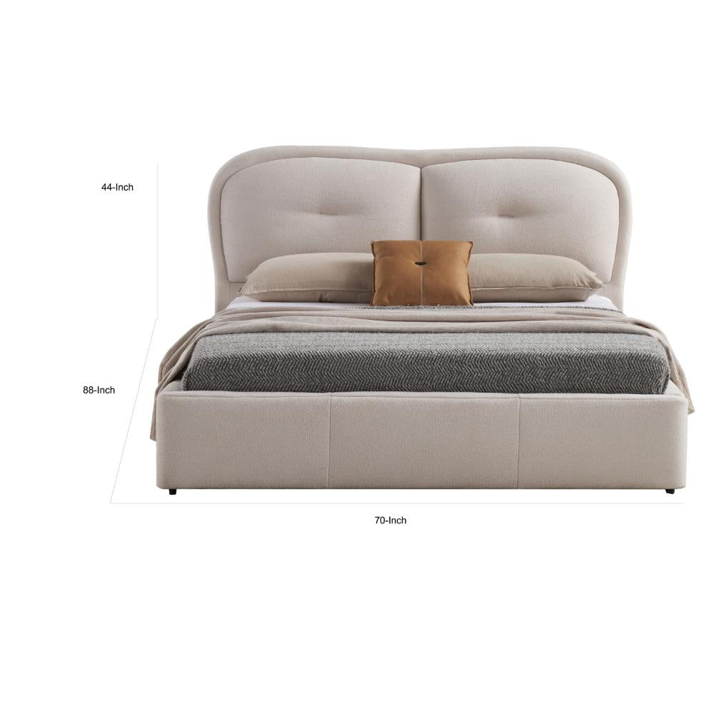 Kia Queen Size Bed Low Profile Ivory Upholstered Pillow Headboard Wood By Casagear Home