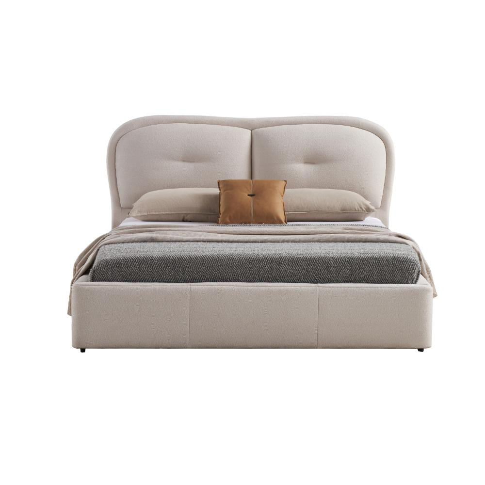 Kia Queen Size Bed Low Profile Ivory Upholstered Pillow Headboard Wood By Casagear Home