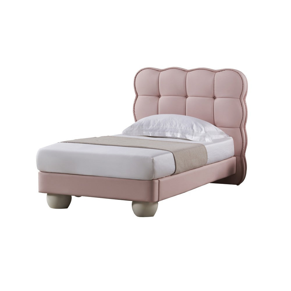 Jeny Full Size Bed Pink Leather Upholstered Tufted Headboard Wood By Casagear Home