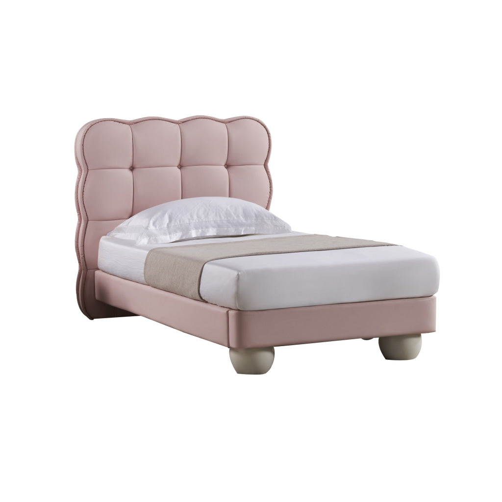 Jeny Full Size Bed Pink Leather Upholstered Tufted Headboard Wood By Casagear Home BM315017