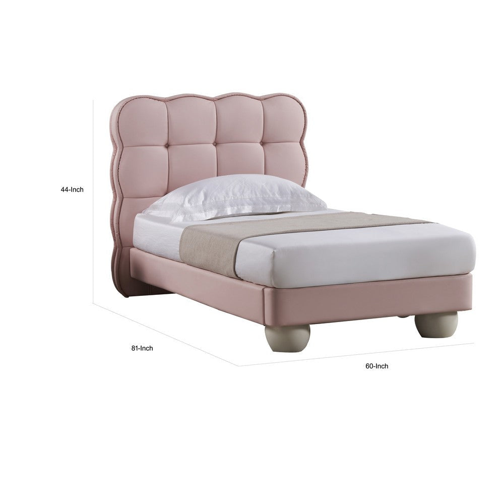 Jeny Full Size Bed Pink Leather Upholstered Tufted Headboard Wood By Casagear Home