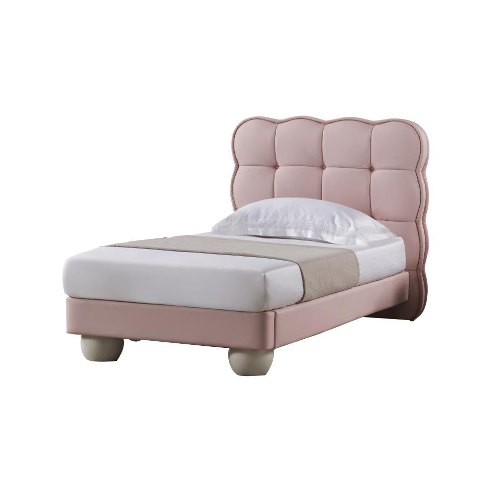 Jeny Queen Size Bed Pink Leather Upholstered Tufted Headboard Wood By Casagear Home