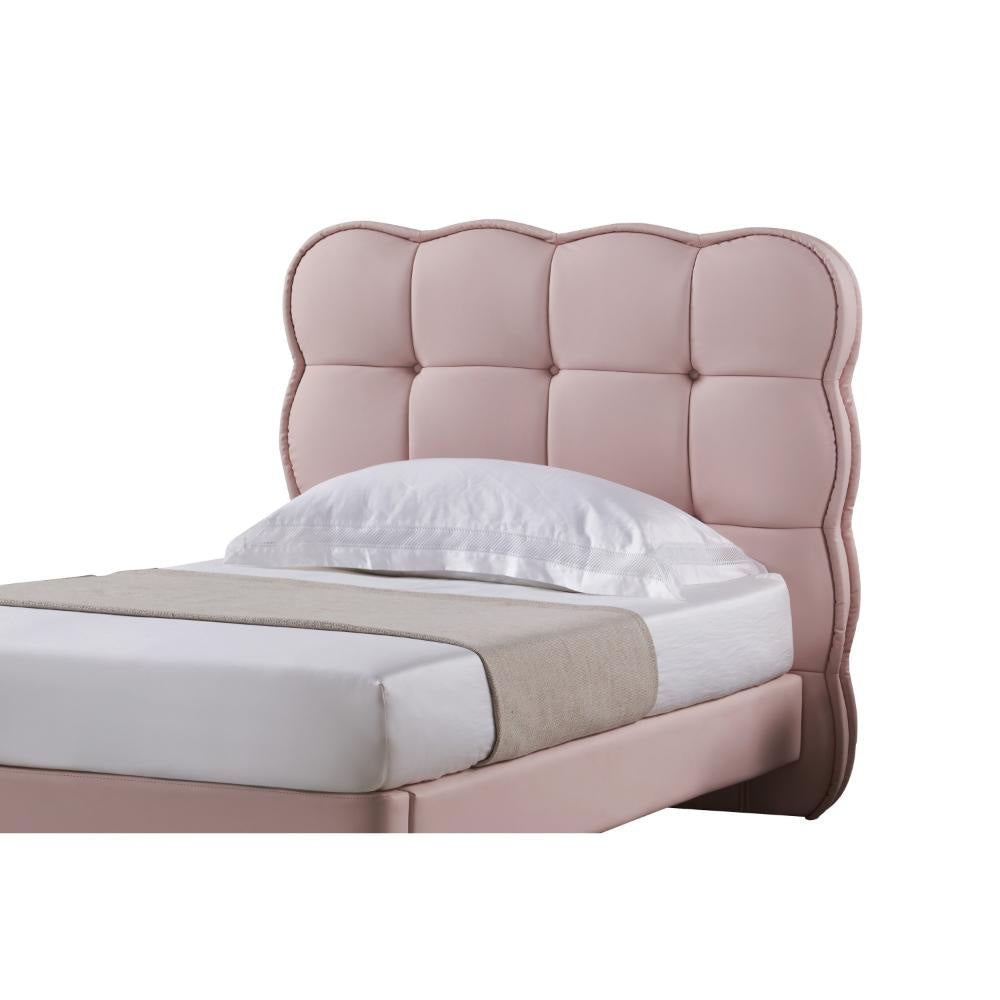 Jeny Queen Size Bed Pink Leather Upholstered Tufted Headboard Wood By Casagear Home