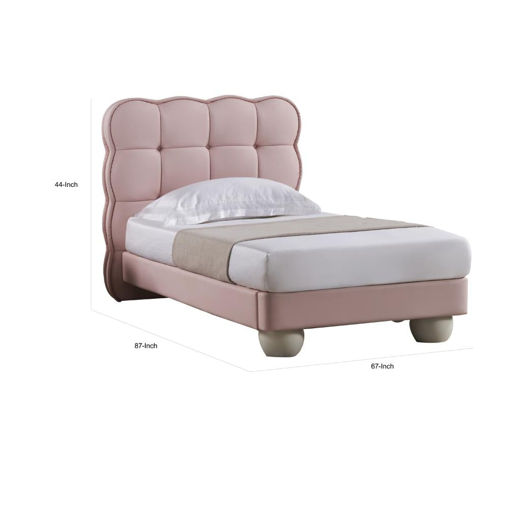 Jeny Queen Size Bed Pink Leather Upholstered Tufted Headboard Wood By Casagear Home