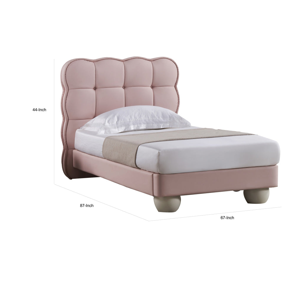 Jeny Queen Size Bed Pink Leather Upholstered Tufted Headboard Wood By Casagear Home BM315018