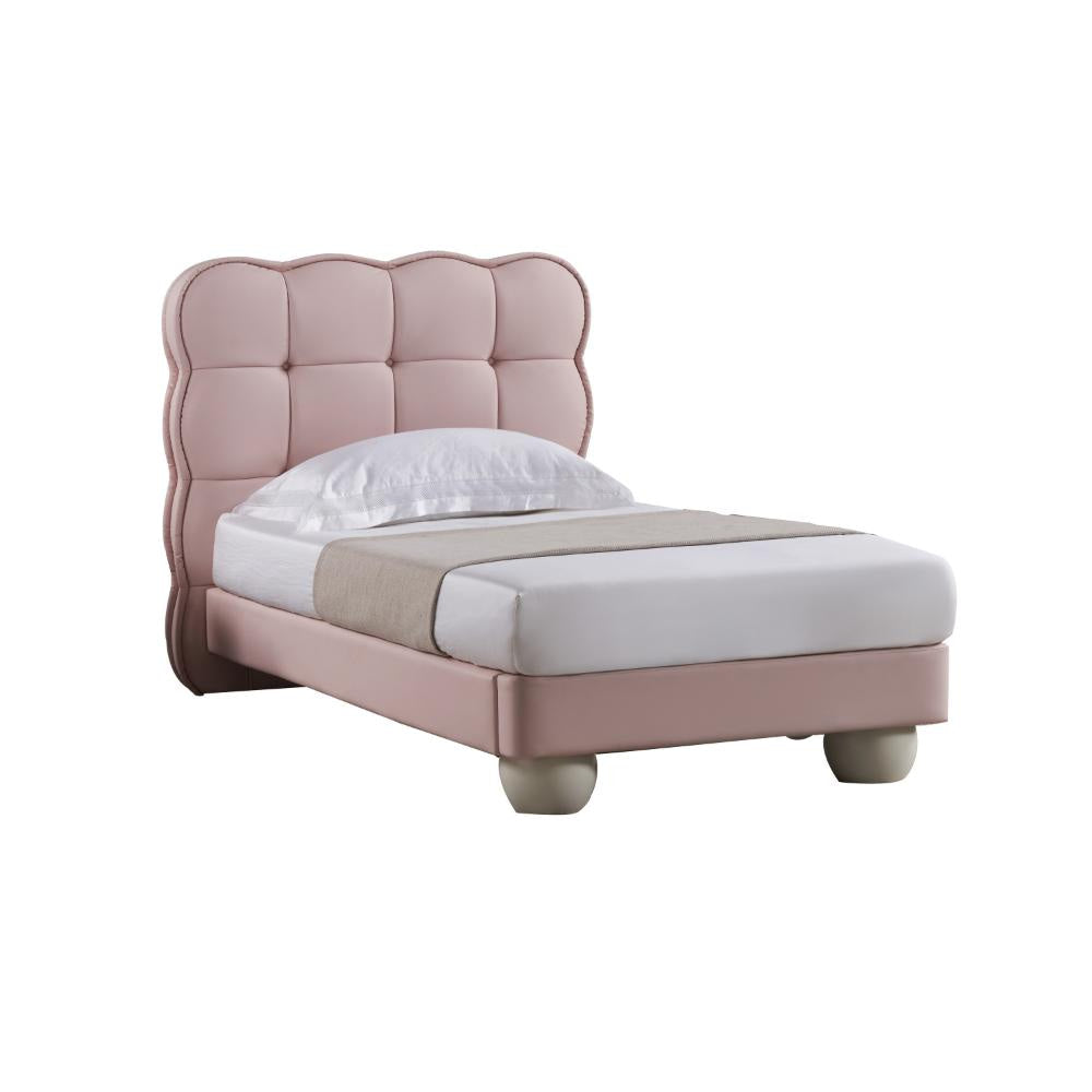 Jeny Queen Size Bed Pink Leather Upholstered Tufted Headboard Wood By Casagear Home