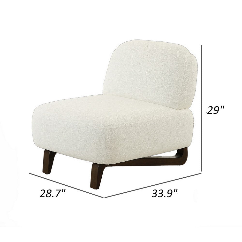 34 Inch Accent Chair Armless Softly Padded White Fabric Solid Wood By Casagear Home BM315024