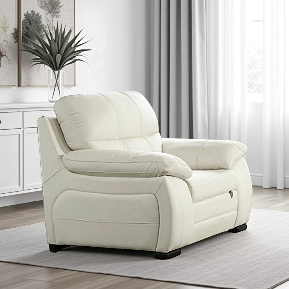 Myn 47 Inch Sofa Chair, Ivory Tufted Italian Leather Upholstery, Cushioned By Casagear Home