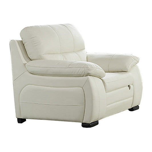 Myn 47 Inch Sofa Chair, Ivory Tufted Italian Leather Upholstery, Cushioned By Casagear Home