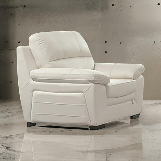 Gie 46 Inch Sofa Chair Ivory Tufted Italian Leather Upholstery Cushioned By Casagear Home BM315033