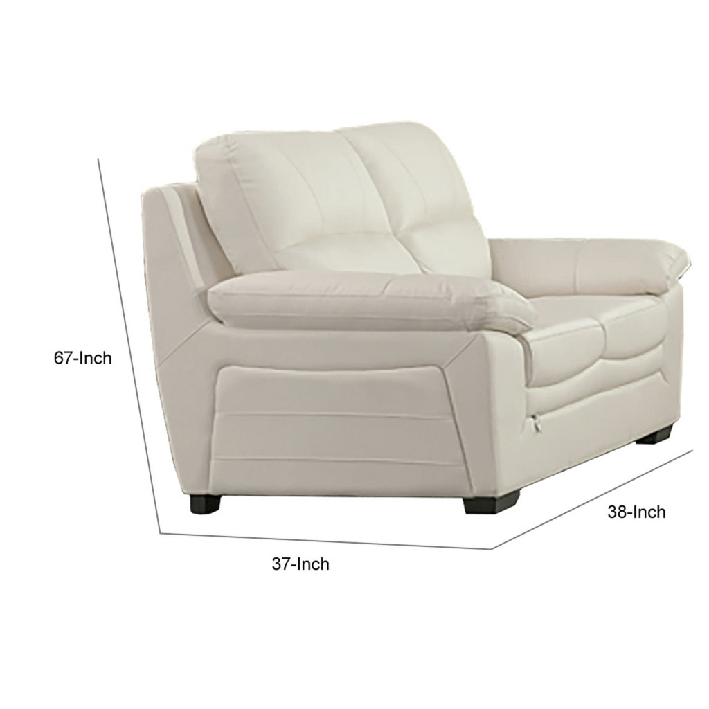 Gie 67 Inch Loveseat Padded Soft Ivory Tufted Italian Leather Upholstery By Casagear Home BM315034