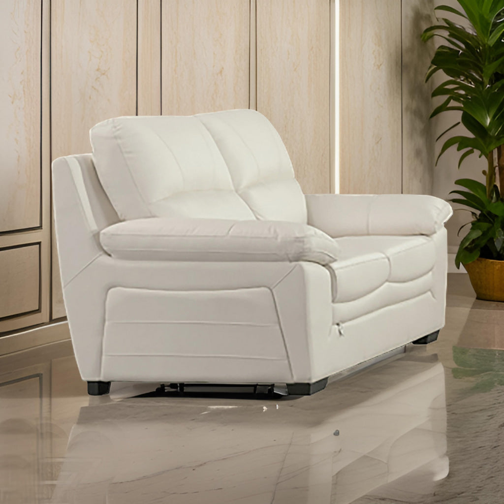 Gie 67 Inch Loveseat Padded Soft Ivory Tufted Italian Leather Upholstery By Casagear Home BM315034